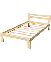 Slickblue Unfinished Solid Pine Wood Platform Bed Frame with Slatted Headboard