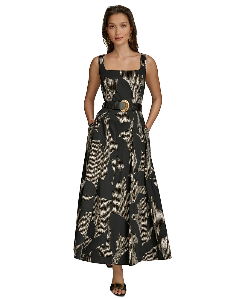 Donna Karan New York Women's Printed Square-Neck Belted Dress