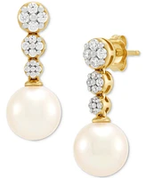 Honora Cultured Ming Pearl (8mm) & Diamond (1/5 ct. t.w.) Graduated Cluster Drop Earrings in 14k Gold