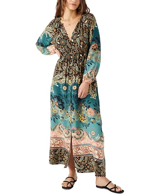 O'Neill Juniors' Weslynn Printed Blouson-Sleeve Maxi Dress