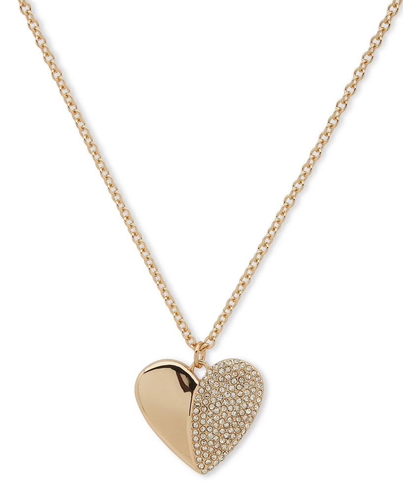 Dkny Gold-Tone Pave Puffy Heart Pendant Necklace, 16" + 3" extender