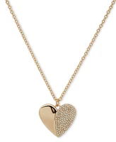 Dkny Gold-Tone Pave Puffy Heart Pendant Necklace, 16" + 3" extender