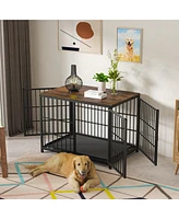 Bingopaw Furniture Style Wooden Dog Crate Pet Kennel End Table with Three Doors and Tray