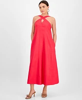 I.n.c. International Concepts Petite Linen-Blend Halter Maxi Dress, Exclusively at Macy's