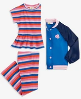 Epic Threads Toddler Girl Satin Bomber Jacket 2 Pc. Stripe Ribbed Knit Top Flared Pants Set Exclusively At Macys