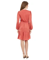 London Times Women's Smocked-Shoulder V-Neck Dress