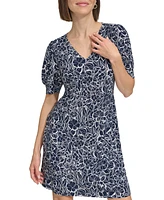 Tommy Hilfiger Women's Printed Puff-Sleeve Shift Dress