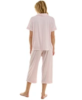 Roudelain Women's Notched-Collar Cropped Pajama Set