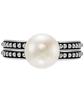 Cultured Freshwater Pearl (8-1/2mm) Beaded Double Ring in Sterling Silver