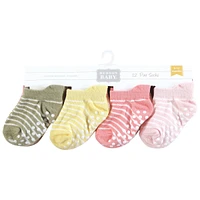 Hudson Baby Girls Non-Skid No-Show Socks Asst Stripes
