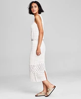 And Now This Women's Crochet Pull-On Cotton Midi Skirt