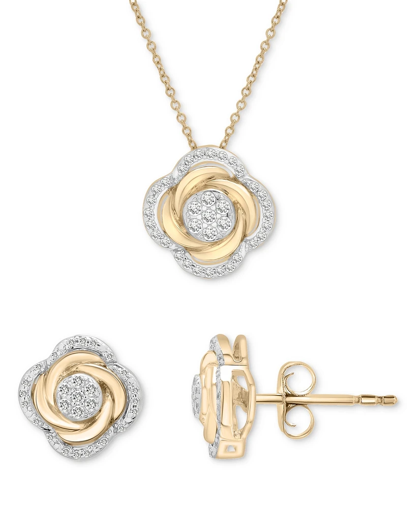 2-Pc. Set Diamond Pendant Necklace & Earrings (1/2 ct. t.w.) in 14k Gold-Plated Sterling Silver, Exclusively at Macy's