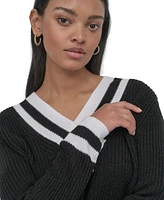 Dkny Jeans Women's Varsity V-Neck Relaxed Sweater