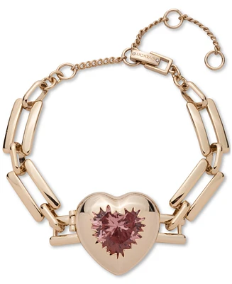 Givenchy Gold-Tone Stone Heart Charm Large Link Bracelet