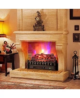 Gymax 26 Inches Infrared Quartz Electric Fireplace Log Heater with Realistic Pinewood