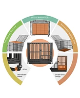 Bingopaw Heavy Duty Dog Cage 3 Doors Locks Design Kennel Playpen with 4 Lockable Wheels