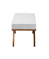 Baxton Studio Orella Japandi Light Grey Boucle Fabric and Walnut Brown Finished Wood Bench