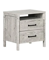 Slickblue Modern Washed Pine 2 Drawer Nightstand Cubby Storage Shelf