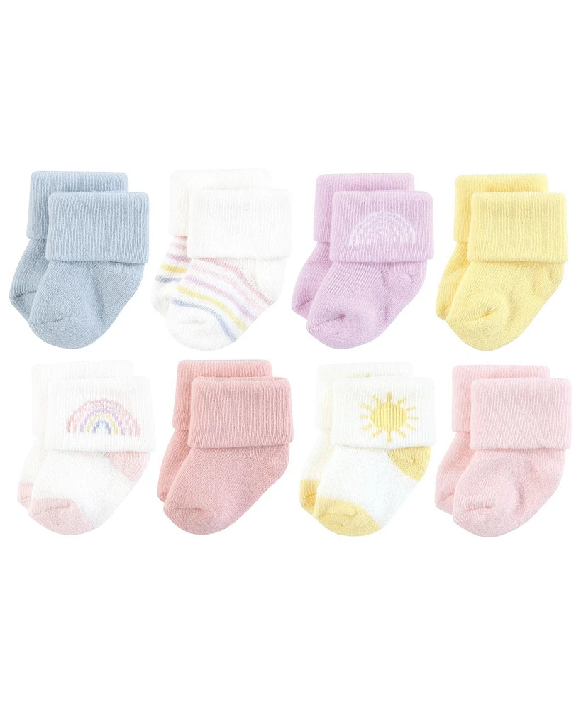 Hudson Baby Girls Cotton Rich Newborn And Terry Socks, Pastel Sun Rainbow, 0-6 Months