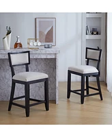 The Pop Home 26.5" Counter Height Bar Stools Set of 2, Upholstered with Backrest and Rubber Wood Frame-The