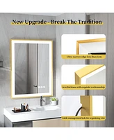 Wisfor Led Vanity Mirror with Gold Frame Wall Mount Bathroom Mirror Frontlit Anti-Fog