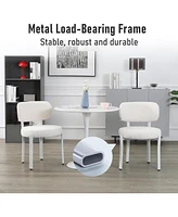 Dyhome Dining Chairs Set of 2, Upholstered Modern Dining Room Chairs, Tufted Sherpa Boucle Kitchen Chairs, Mid Century Dining Chair with White Metal L