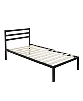 Slickblue Twin Modern Metal Platform Bed Frame with Headboard and Wooden Slats for Support