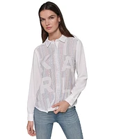 Karl Lagerfeld Paris Women's Embellished Logo Button-Front Top