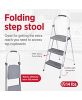 Rubbermaid 3 Step 225 Lb Capacity Folding Ladder Steel Step Stool with Hand Grip