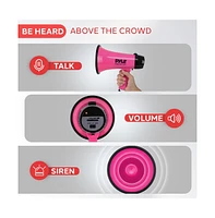 Pyle 20-Watt Mini Megaphone Speaker with Siren, Adjustable Volume, Portable, Lightweight, Battery Operated Pink Bullhorn