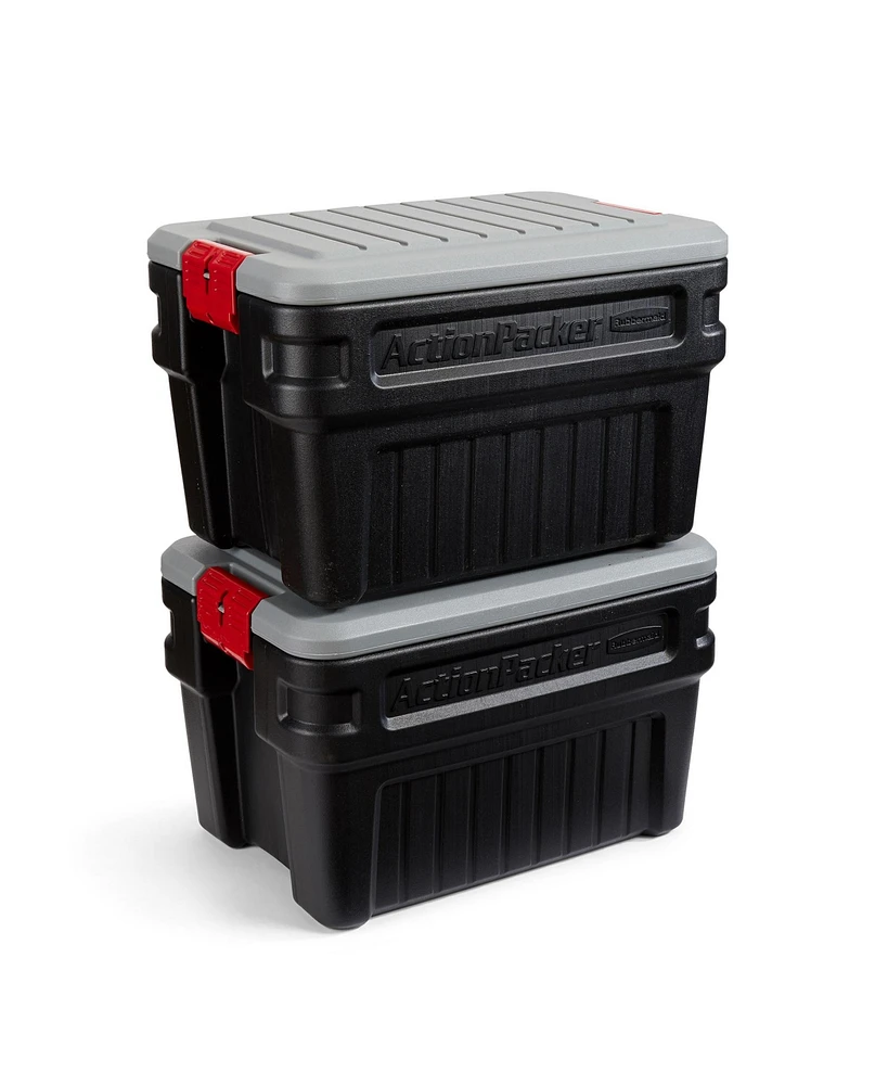 Rubbermaid 24 Gal Action Packer Lockable Latch Storage Container, Black (2 Pack)