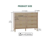 gaomon 8 Drawer Rattan Dresser, 47.2" x 15.7" x 37" Rattan Chest of Dressers, Mid Century Modern Dresser for Closet with Handles, Large Table Top, Dre