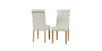 Slickblue Set of 2 Linen Button Tufted Dining Chair with Wood Legs