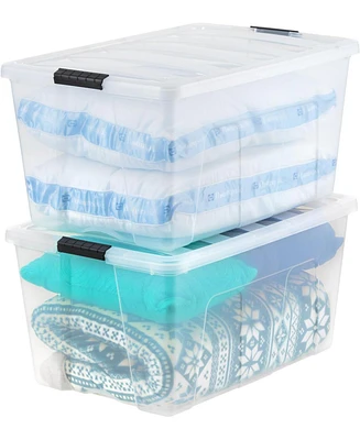 Iris Usa 2 Pack 94 Quart Stackable Plastic Storage Bins with Lids and Latching Buckles