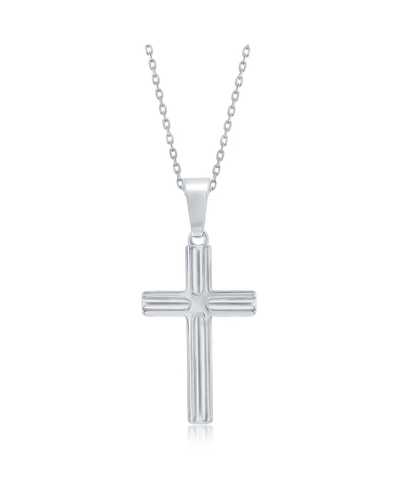 Simona Sterling Silver, Lined Cross Necklace