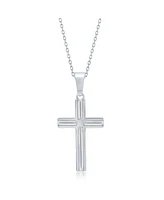 Simona Sterling Silver, Lined Cross Necklace