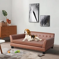 Bingopaw Leathaire Pet Couch Luxury Dog Bed sofa with Bolster for Medium Large Dog