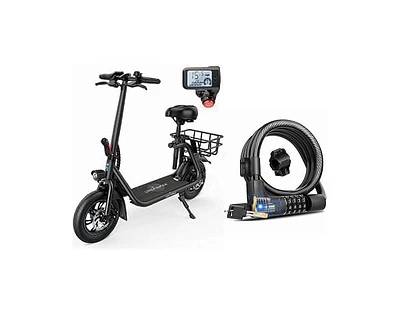 Urbanmax C1 Electric Scooter with Seat for Adults & Keystp Bike Lock Cable S2