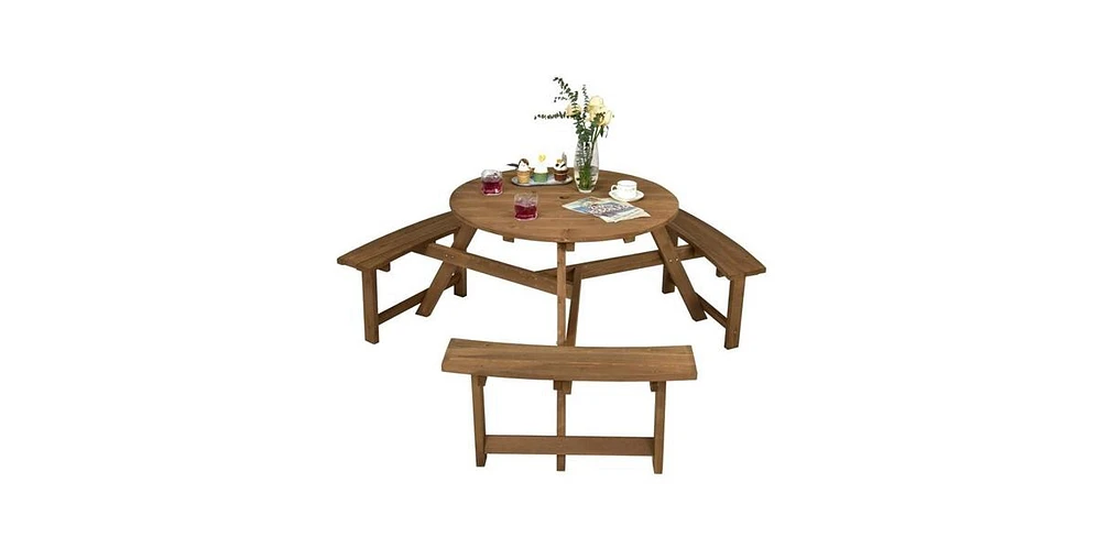 Slickblue Round Picnic Table Set with Umbrella Hole and 3 Benches for Outdoor Dining and Relaxation