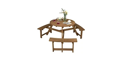 Slickblue Round Picnic Table Set with Umbrella Hole and 3 Benches for Outdoor Dining and Relaxation