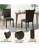 Gymax Faux Leather Upholstered Dining Chairs Set of 2 w/ Padded Seat Rubber Wood Legs