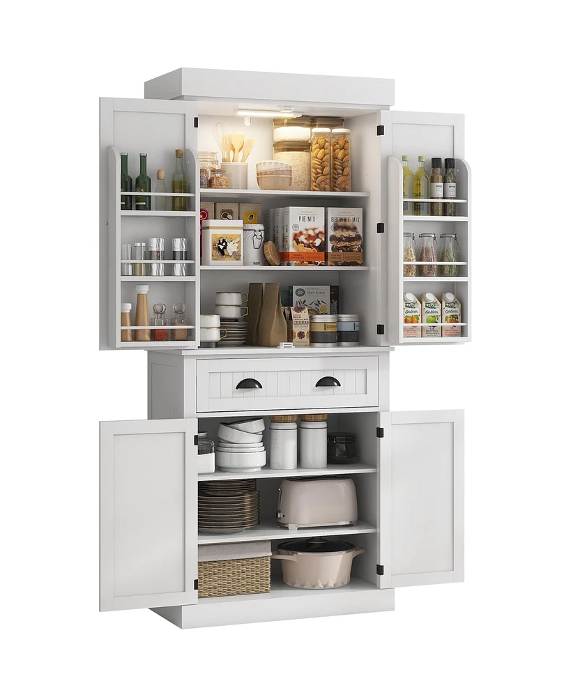 Homcom 71" Kitchen Pantry Cabinet with Large Storage and Led Lights,