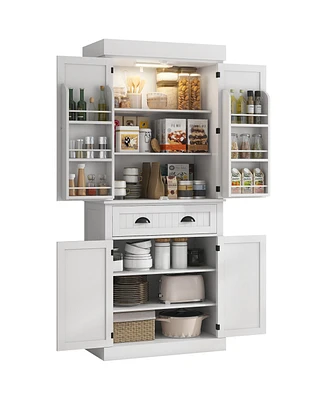 Homcom 71" Kitchen Pantry Cabinet with Large Storage and Led Lights,
