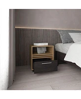 Depot E-Shop Alsen Nightstand, 1 Drawer, 4 Wheels, 1 Shelf, Natural Oak / Black