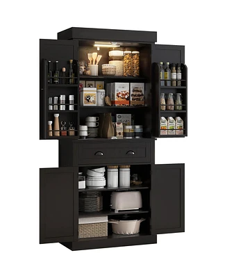 Homcom 71" Kitchen Pantry Cabinet with Large Storage and Led Lights,