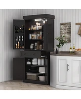 Homcom 71" Kitchen Pantry Cabinet with Large Storage and Led Lights,