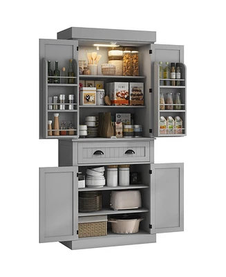 Homcom 71" Kitchen Pantry Cabinet with Large Storage and Led Lights,