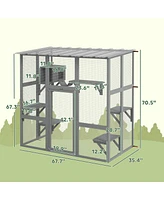 PawHut Catio Outdoor Cat Enclosure Window Box W/ Bridge Platforms,