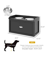 PawHut Dog Feeding Station w/ Storage Drawer, 2 Elevated Bowls,