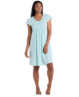 Miss Elaine Women's Short-Sleeve Printed Short Gown